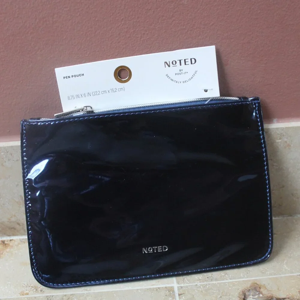 Noted by Post-it Zip Top Metallic Pen Pouch Navy Blue